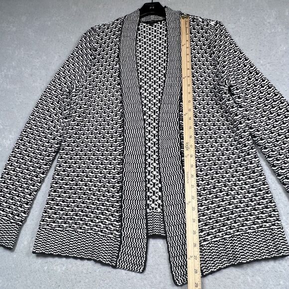 Talbots Sweater Womens M Petite Black White Heavyweight Open Front Cardigan - Picture 7 of 10